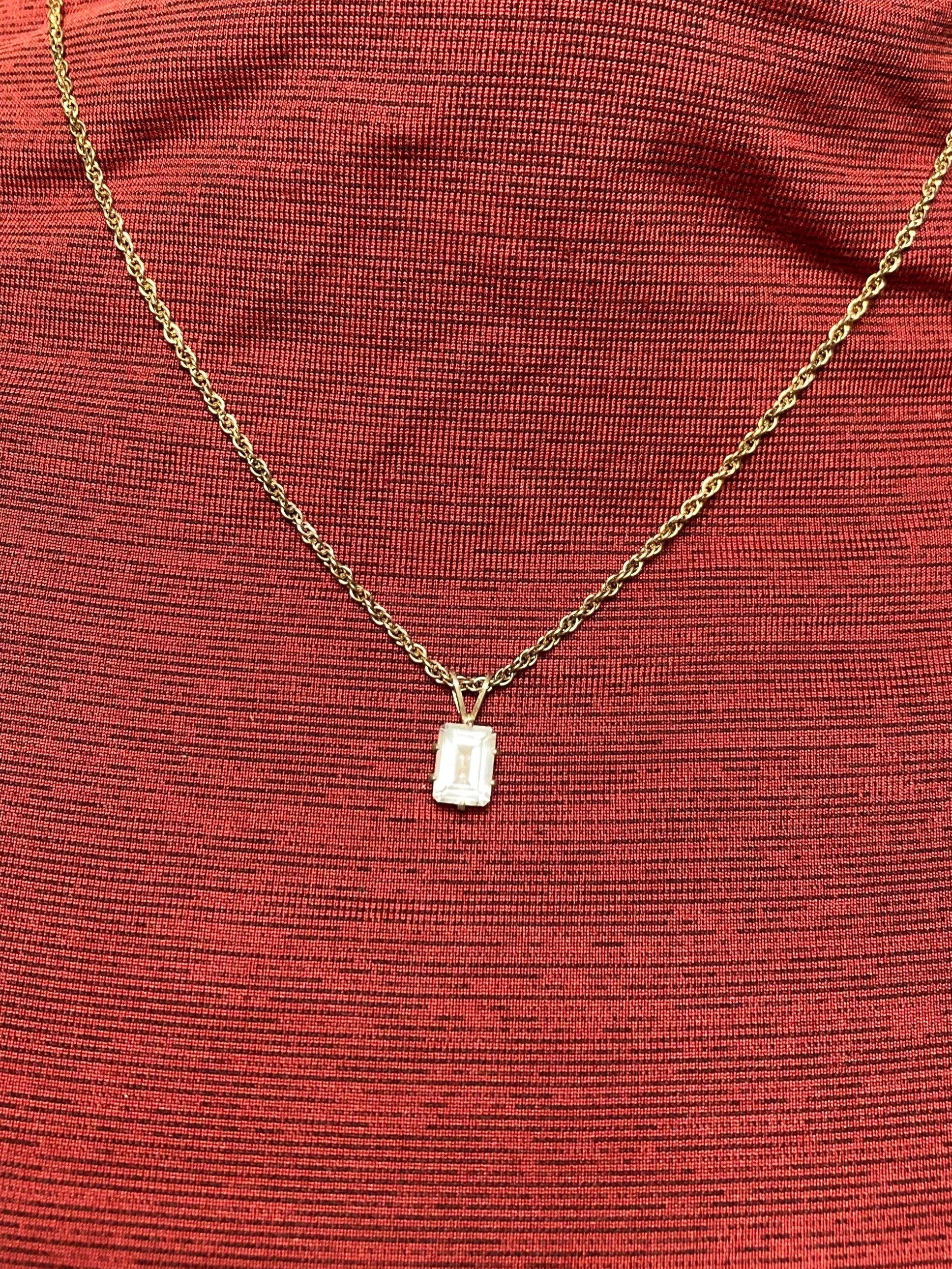 Vintage gold, plated, 925 sterling silver and cubic Zirconia emerald, cut pendant 18 inch length
