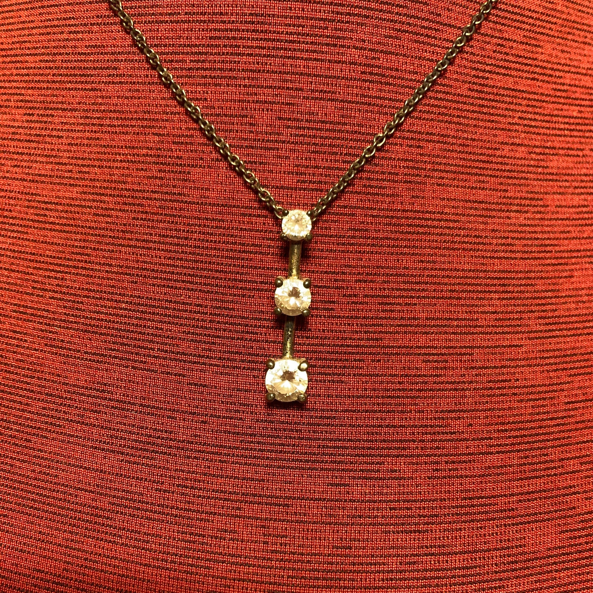Vintage, 925 sterling silver CZ past present and future pendant on an 18 inch, 925 sterling silver chain