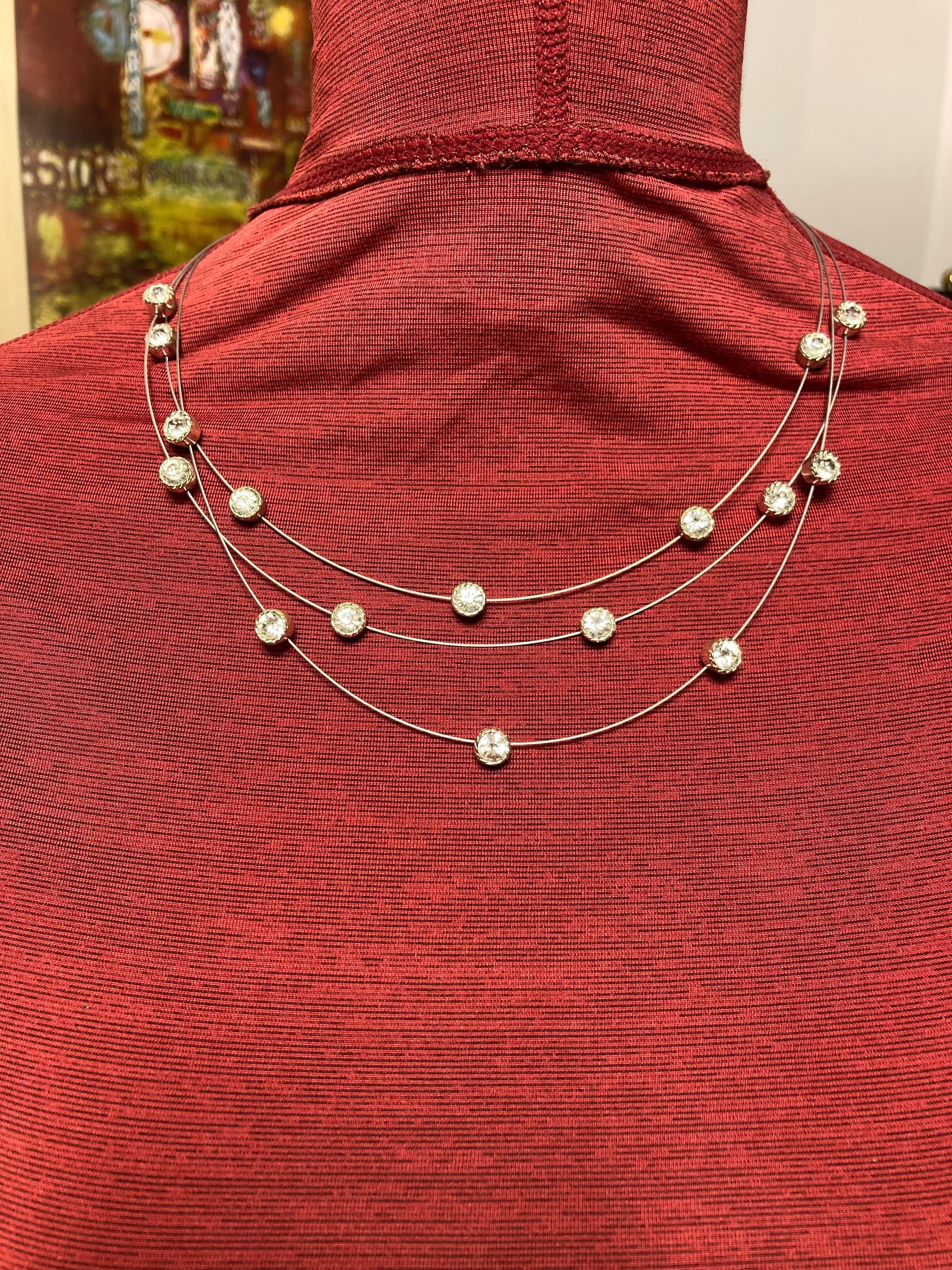 16 inch aurora borealis multi strand wire necklace with 2 inch extender