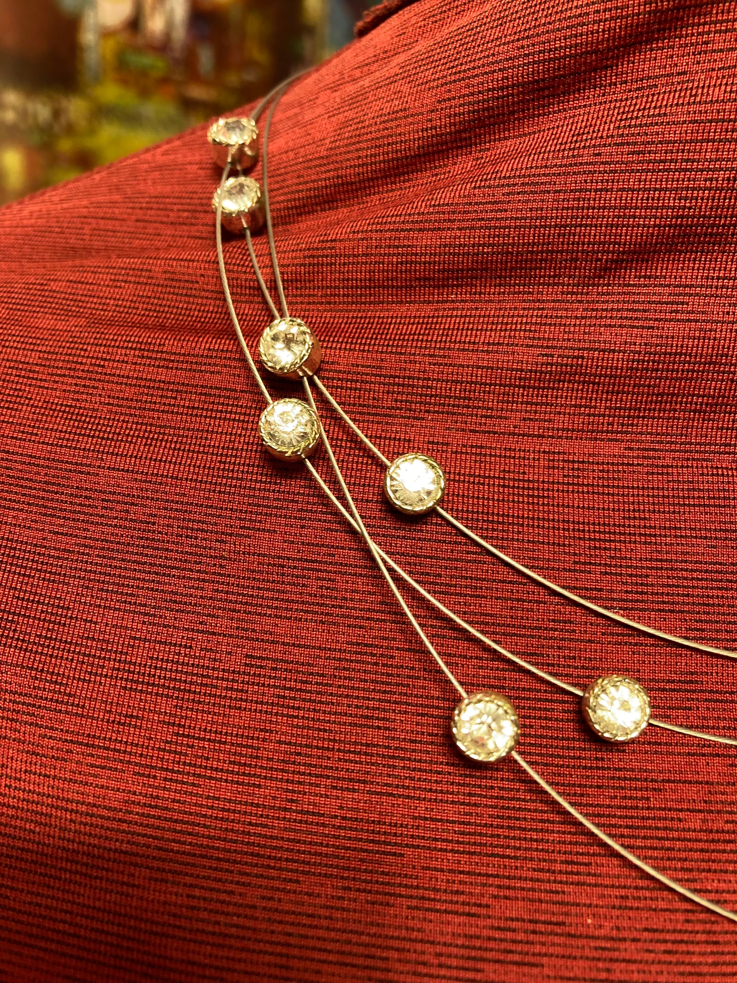 16 inch aurora borealis multi strand wire necklace with 2 inch extender