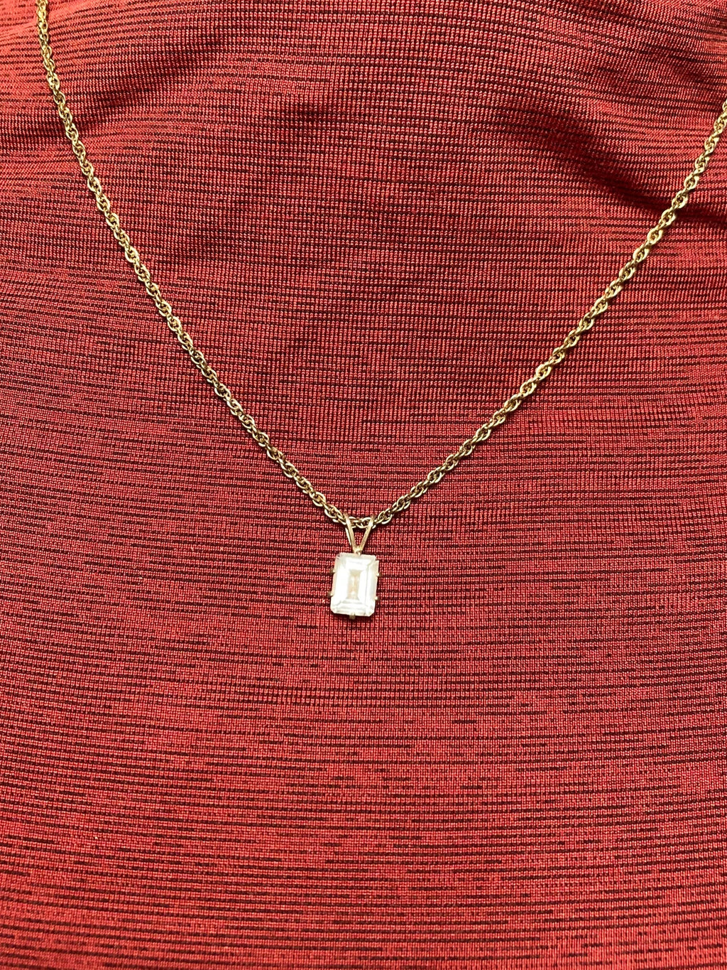 Vintage gold, plated, 925 sterling silver and cubic Zirconia emerald, cut pendant 18 inch length