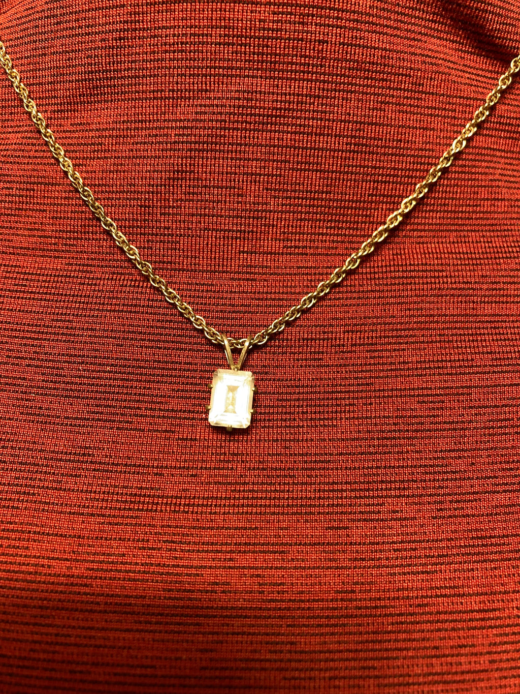 Vintage gold, plated, 925 sterling silver and cubic Zirconia emerald, cut pendant 18 inch length
