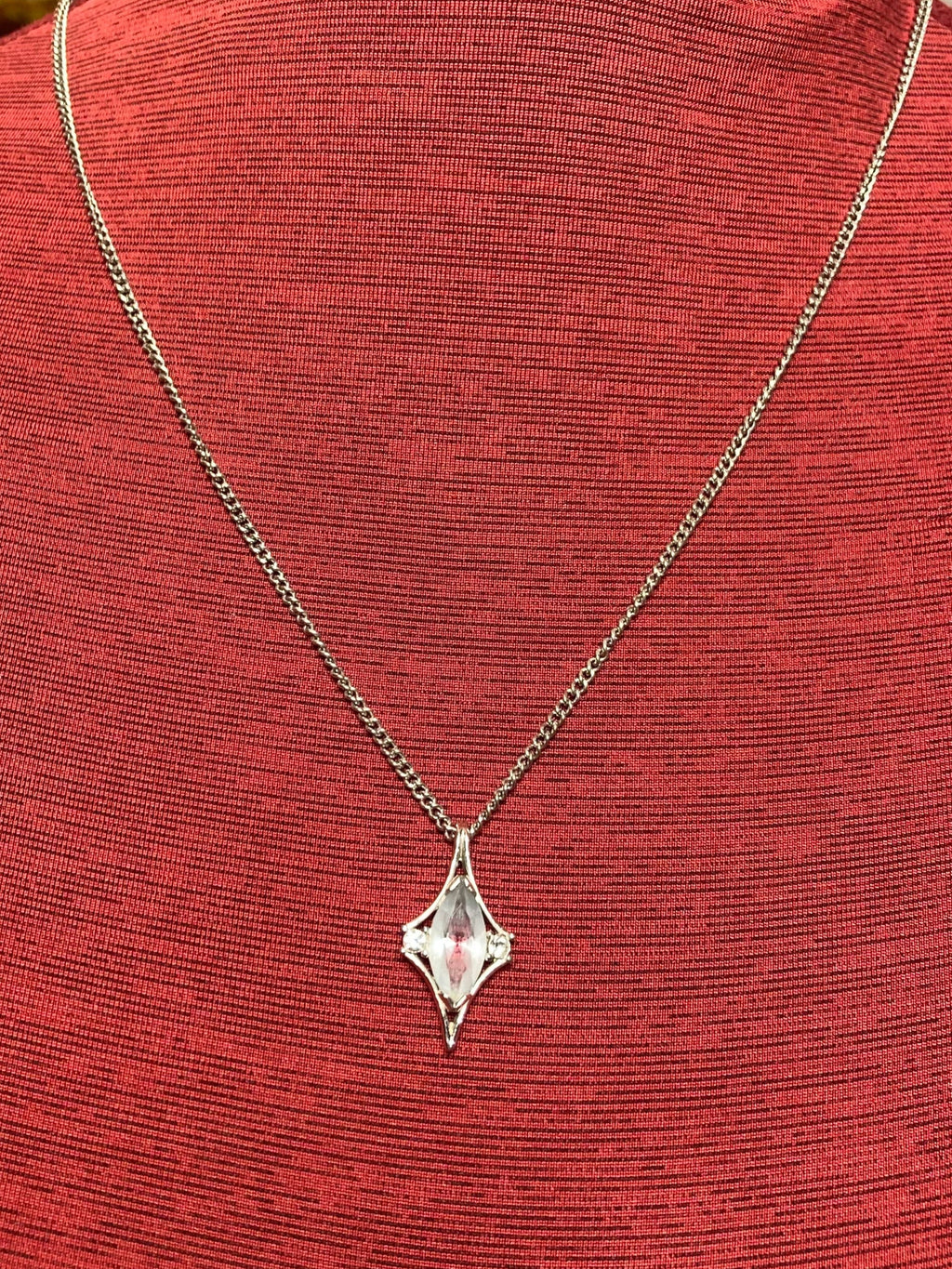 Vintage Avon blue rhinestone necklace, 1976 Avon crystal palace pendant necklace, 22" chain