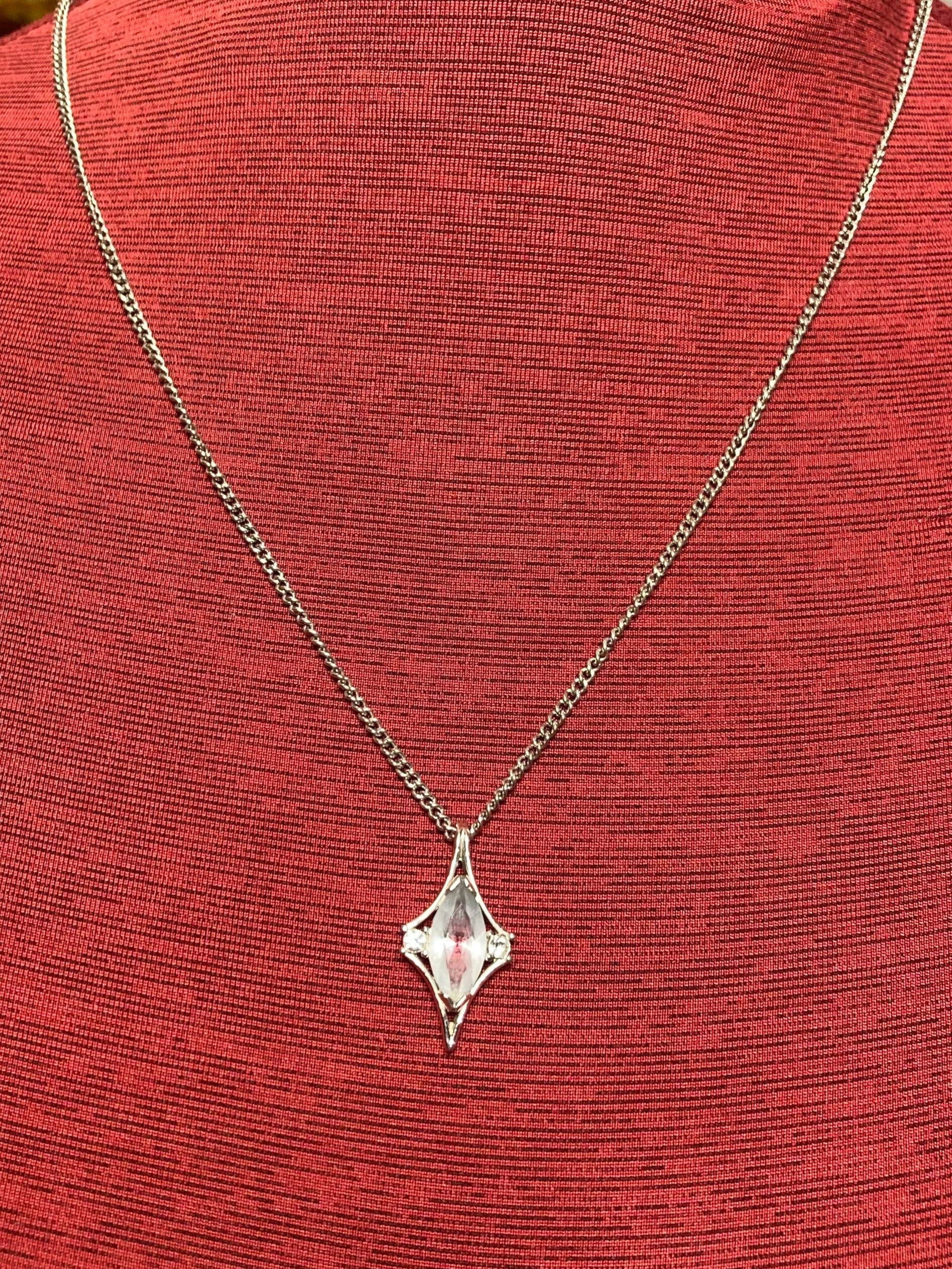 Vintage Avon blue rhinestone necklace, 1976 Avon crystal palace pendant necklace, 22" chain