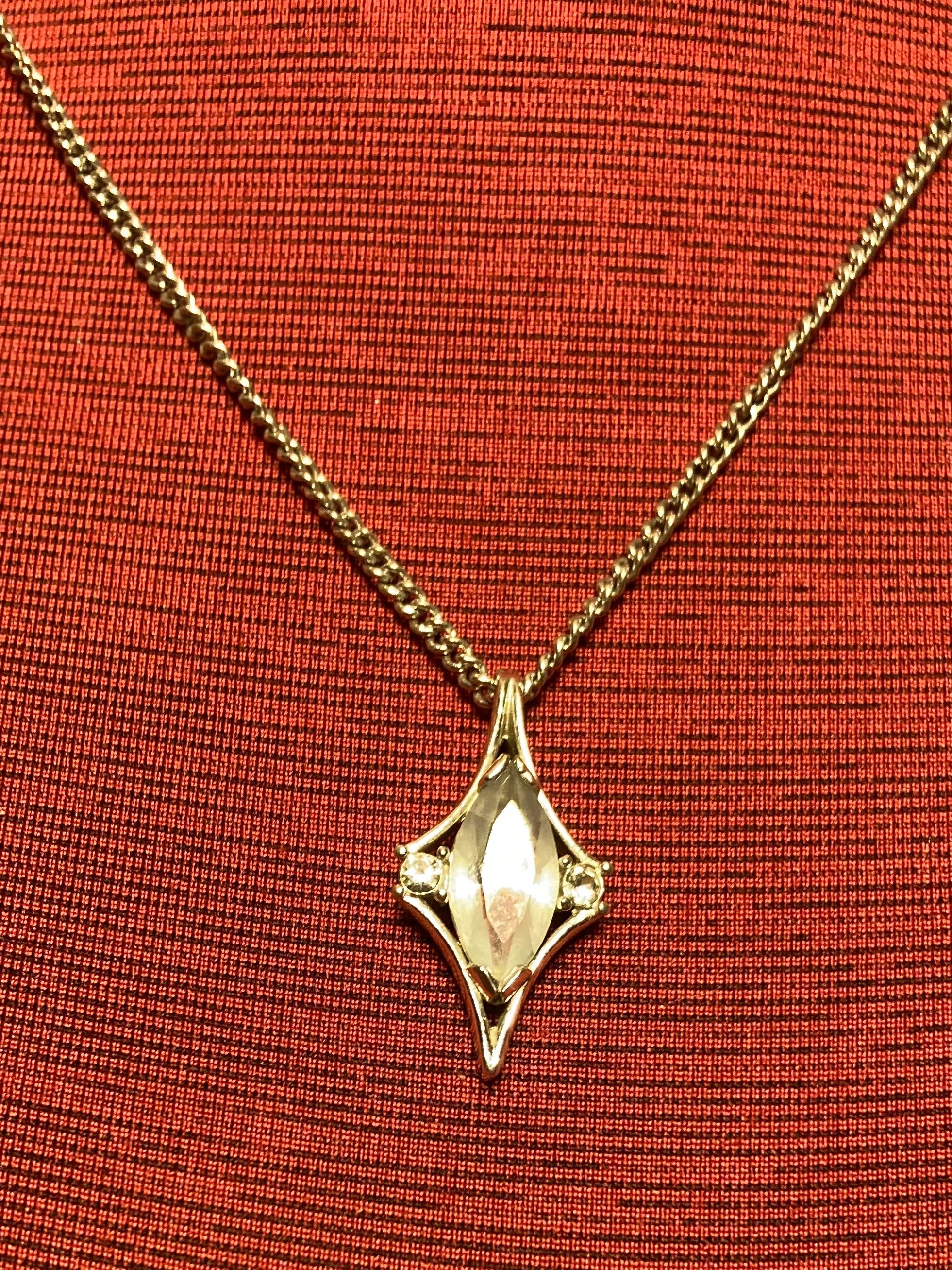 Vintage Avon blue rhinestone necklace, 1976 Avon crystal palace pendant necklace, 22" chain