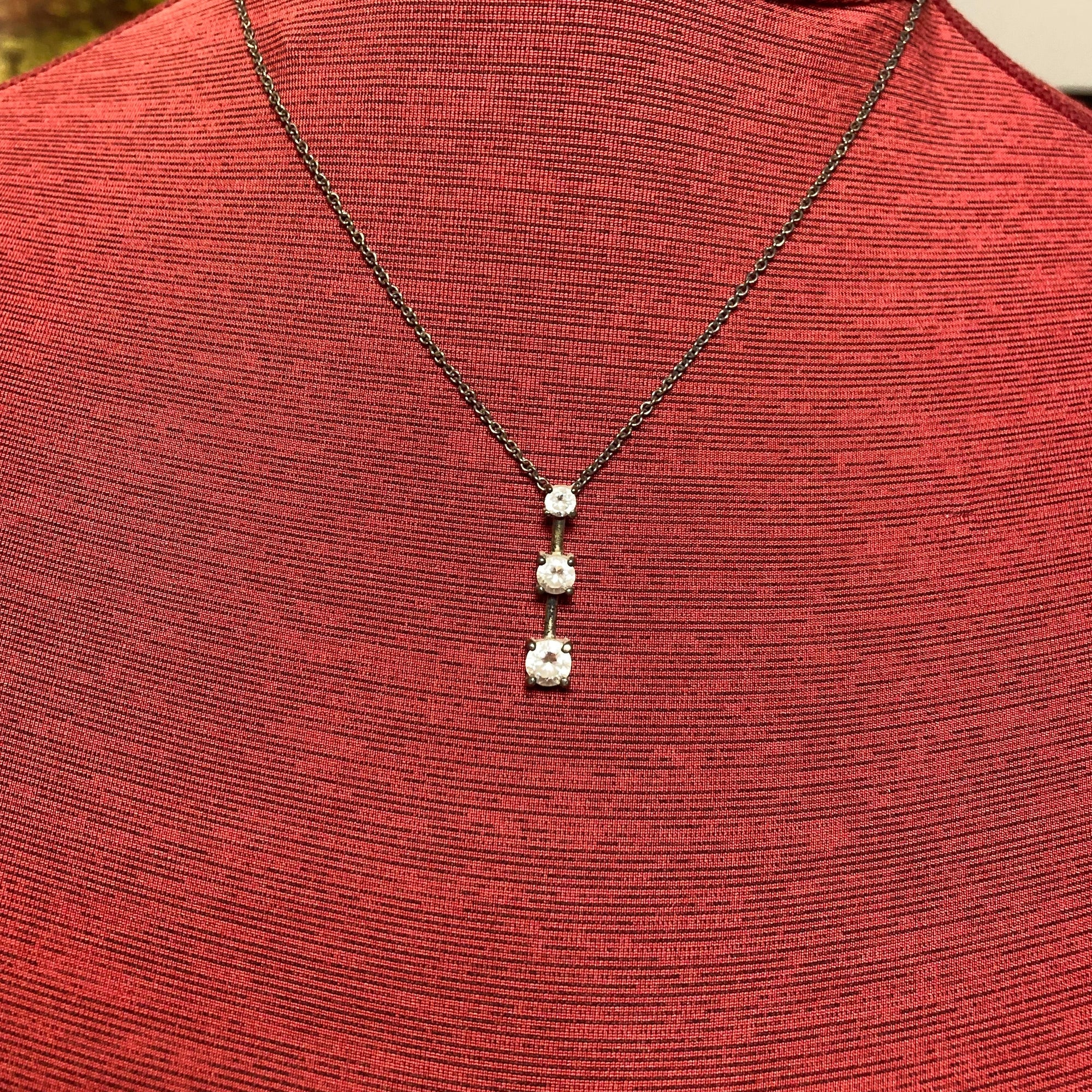 Vintage, 925 sterling silver CZ past present and future pendant on an 18 inch, 925 sterling silver chain