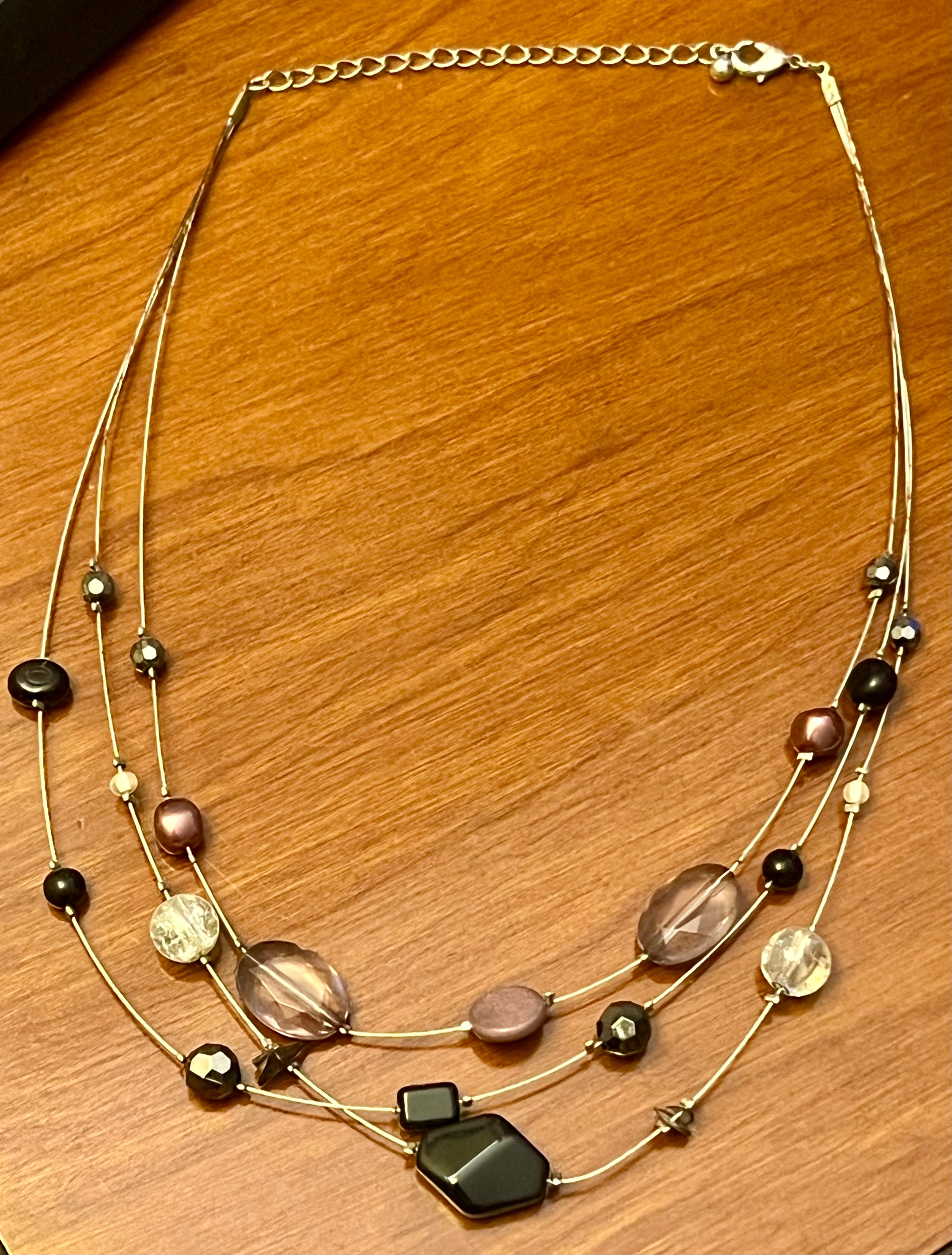 16 inch multicolor bead and Jem Stone multi strand wire necklace