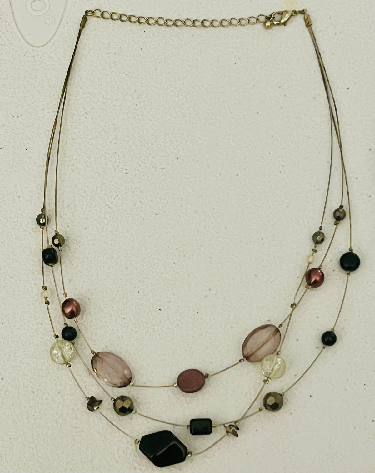 16 inch multicolor bead and Jem Stone multi strand wire necklace