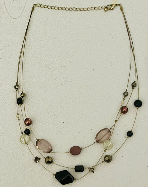 16 inch multicolor bead and Jem Stone multi strand wire necklace