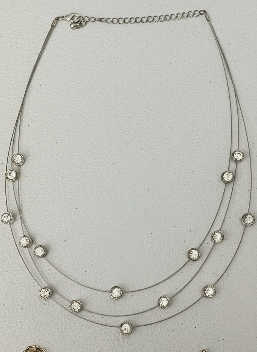 16 inch aurora borealis multi strand wire necklace with 2 inch extender