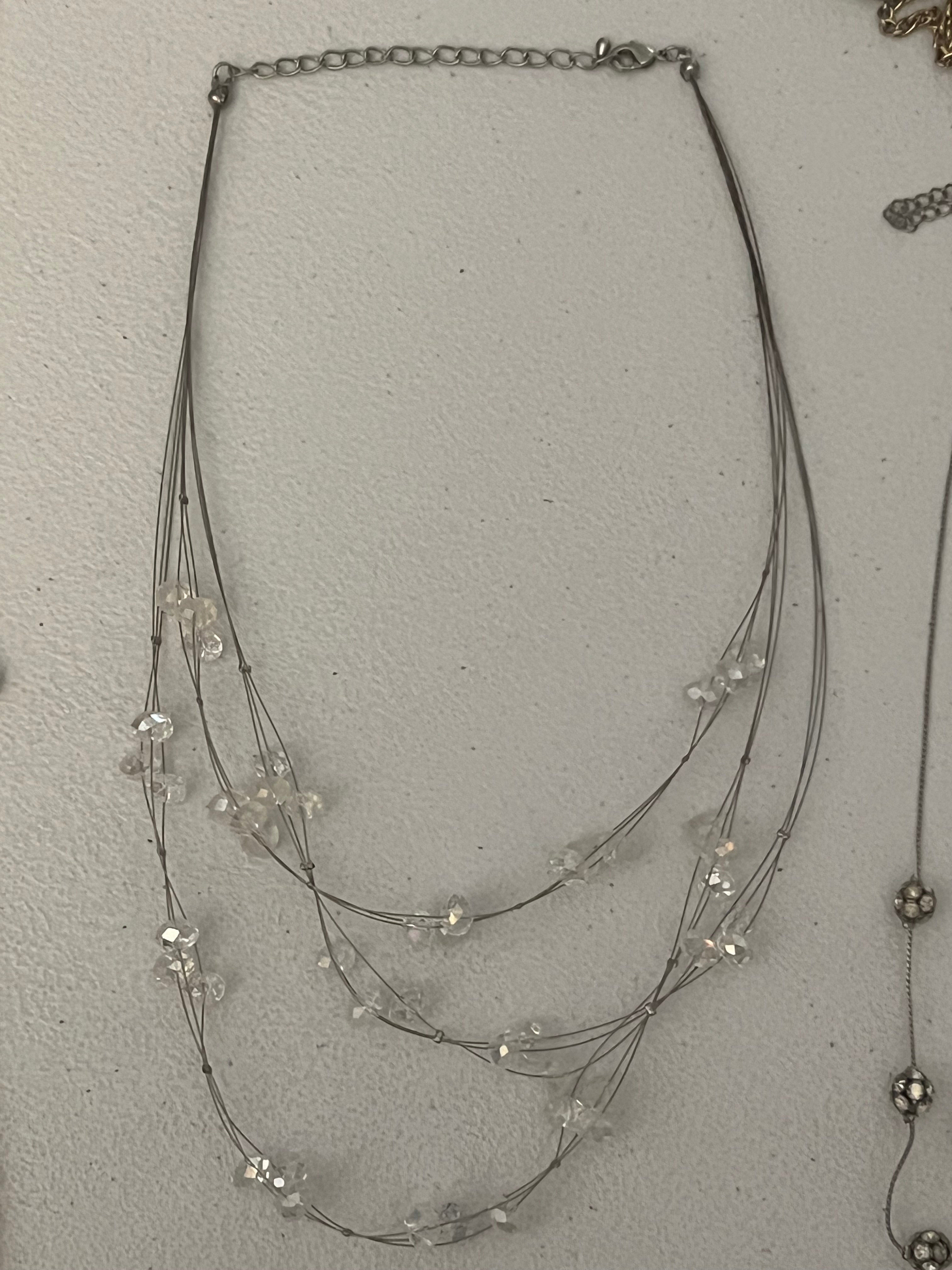 16 inch crystal beaded multi strand wire necklace with 3 inch extender