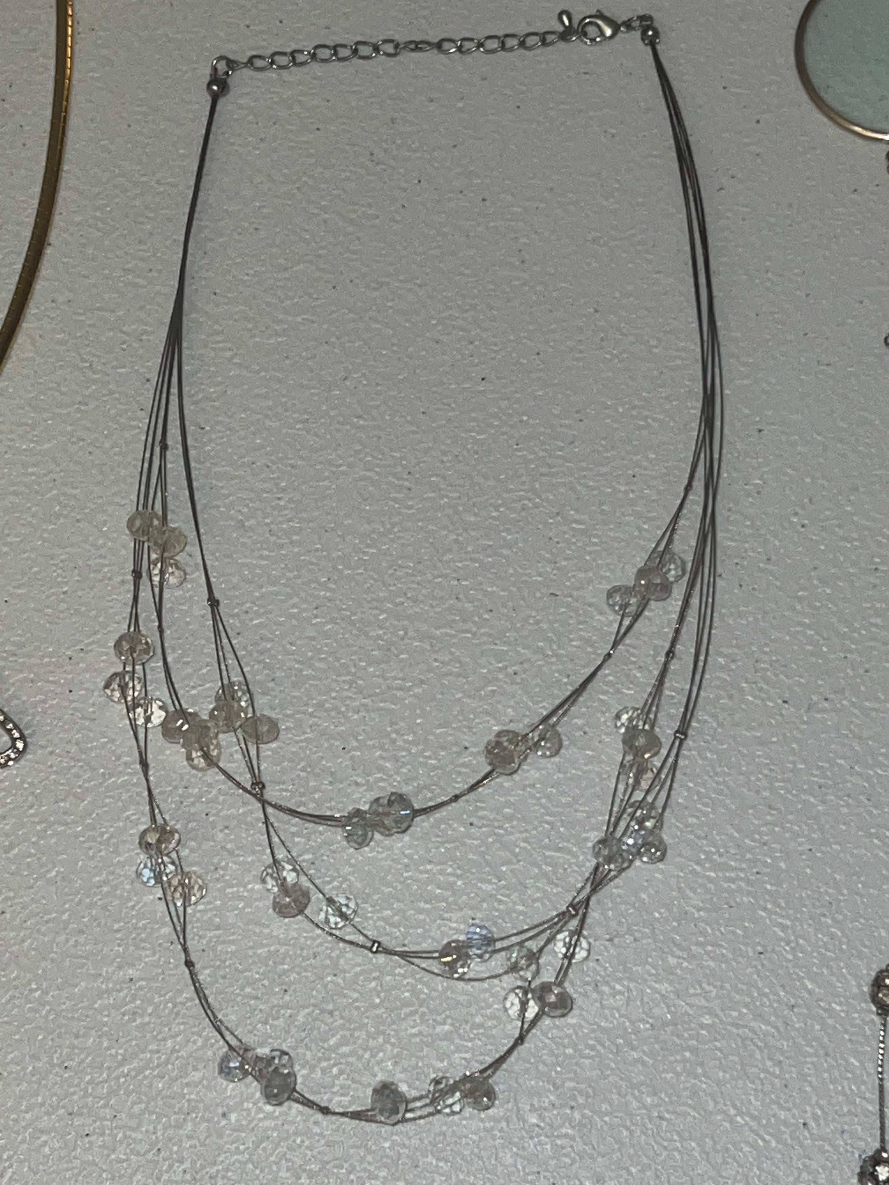 16 inch crystal beaded multi strand wire necklace with 3 inch extender