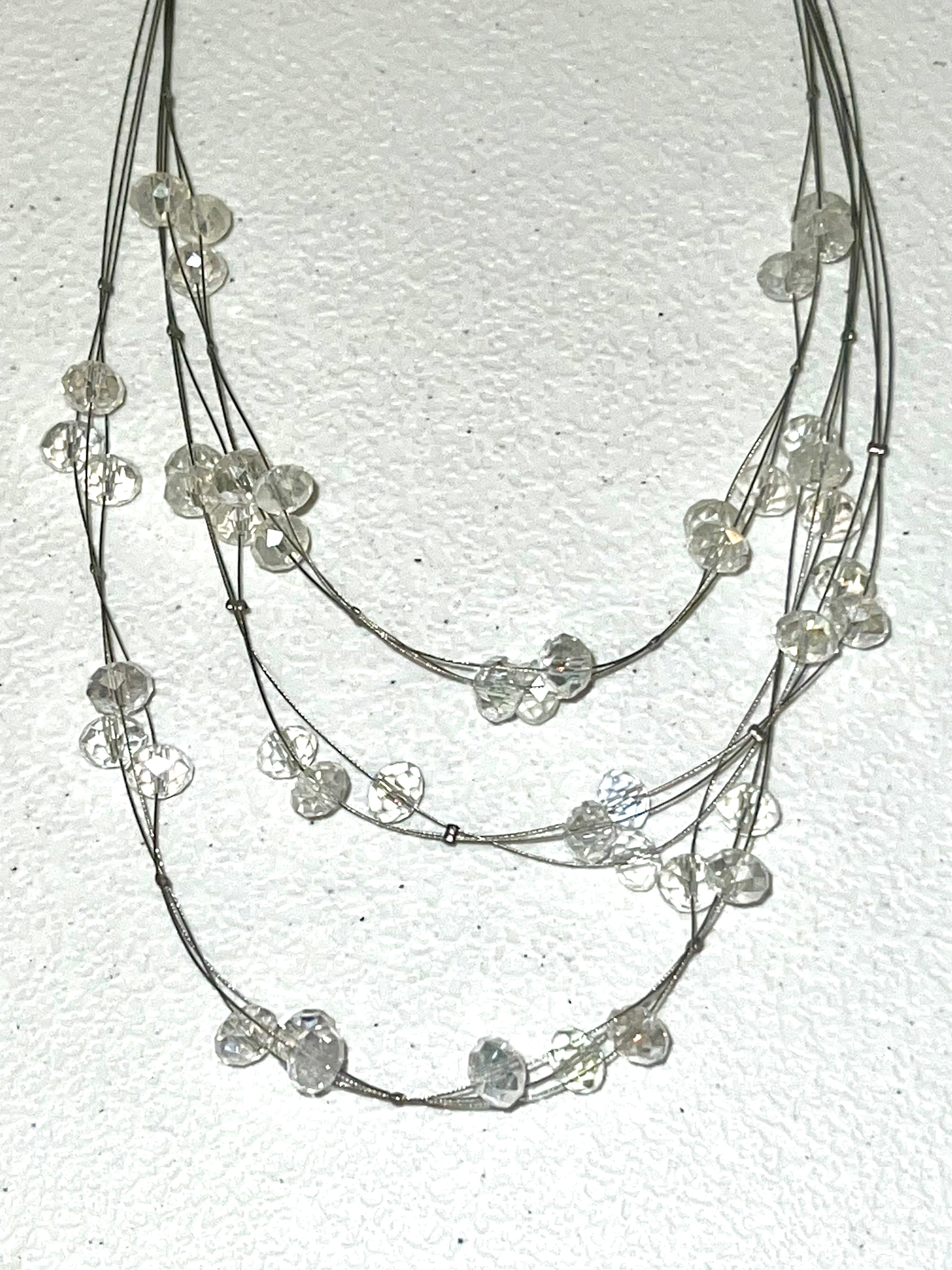 16 inch crystal beaded multi strand wire necklace with 3 inch extender