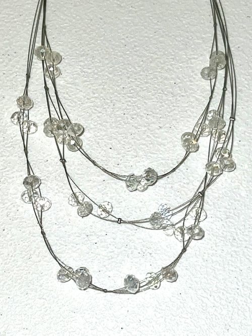 16 inch crystal beaded multi strand wire necklace with 3 inch extender