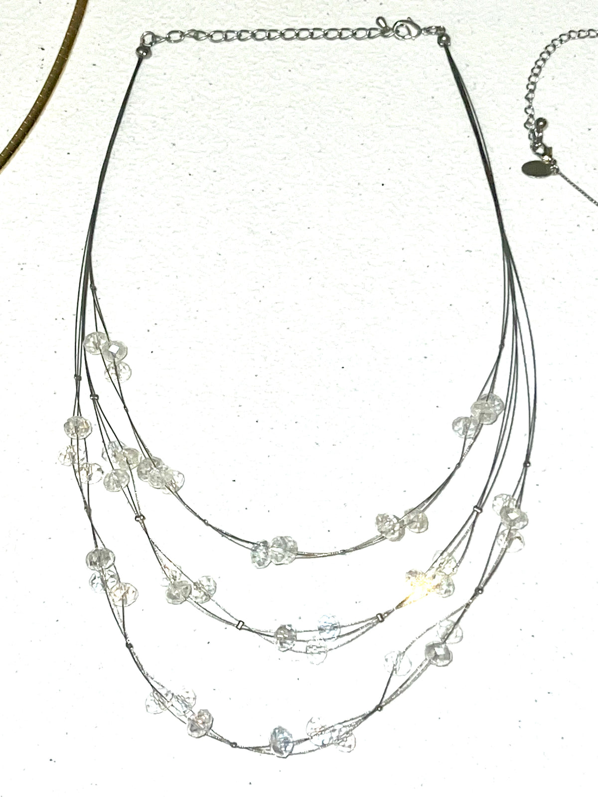 16 inch crystal beaded multi strand wire necklace with 3 inch extender