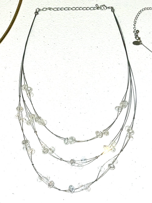 16 inch crystal beaded multi strand wire necklace with 3 inch extender