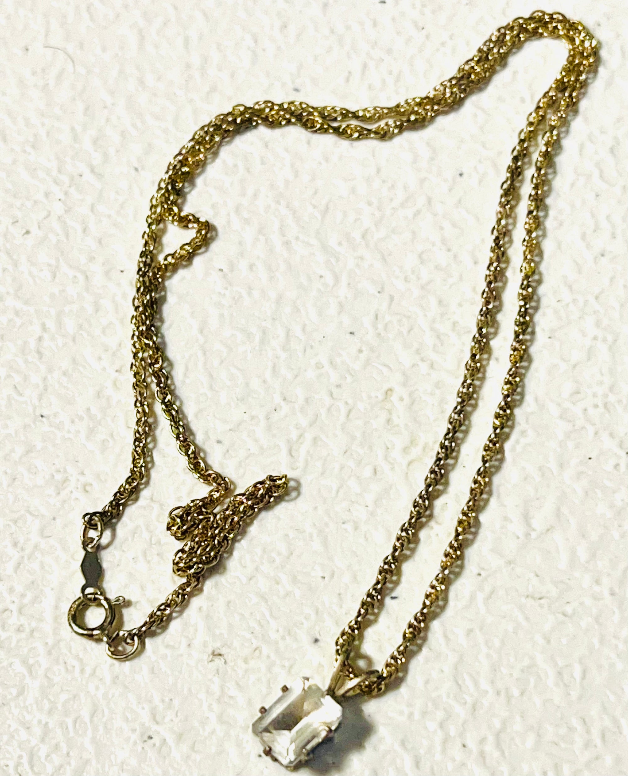 Vintage gold, plated, 925 sterling silver and cubic Zirconia emerald, cut pendant 18 inch length
